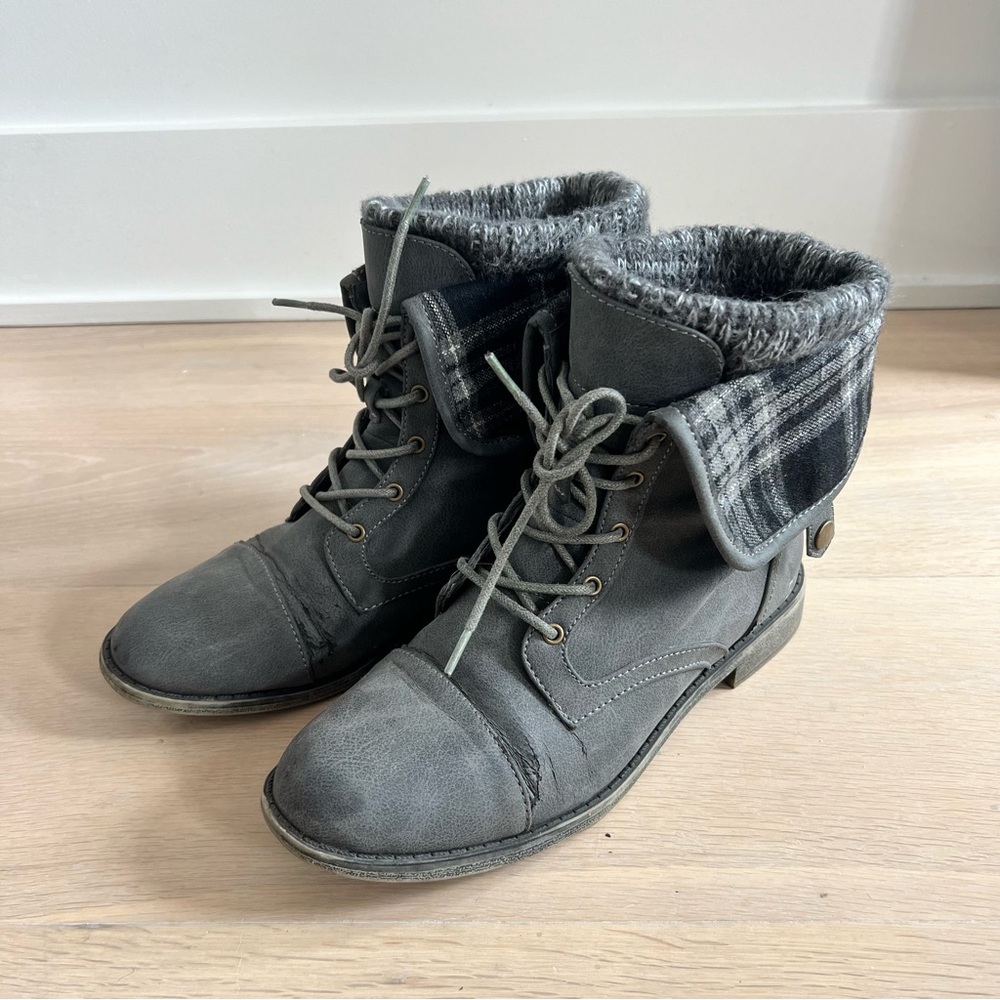 Gray Fold-Over Ankle Boots